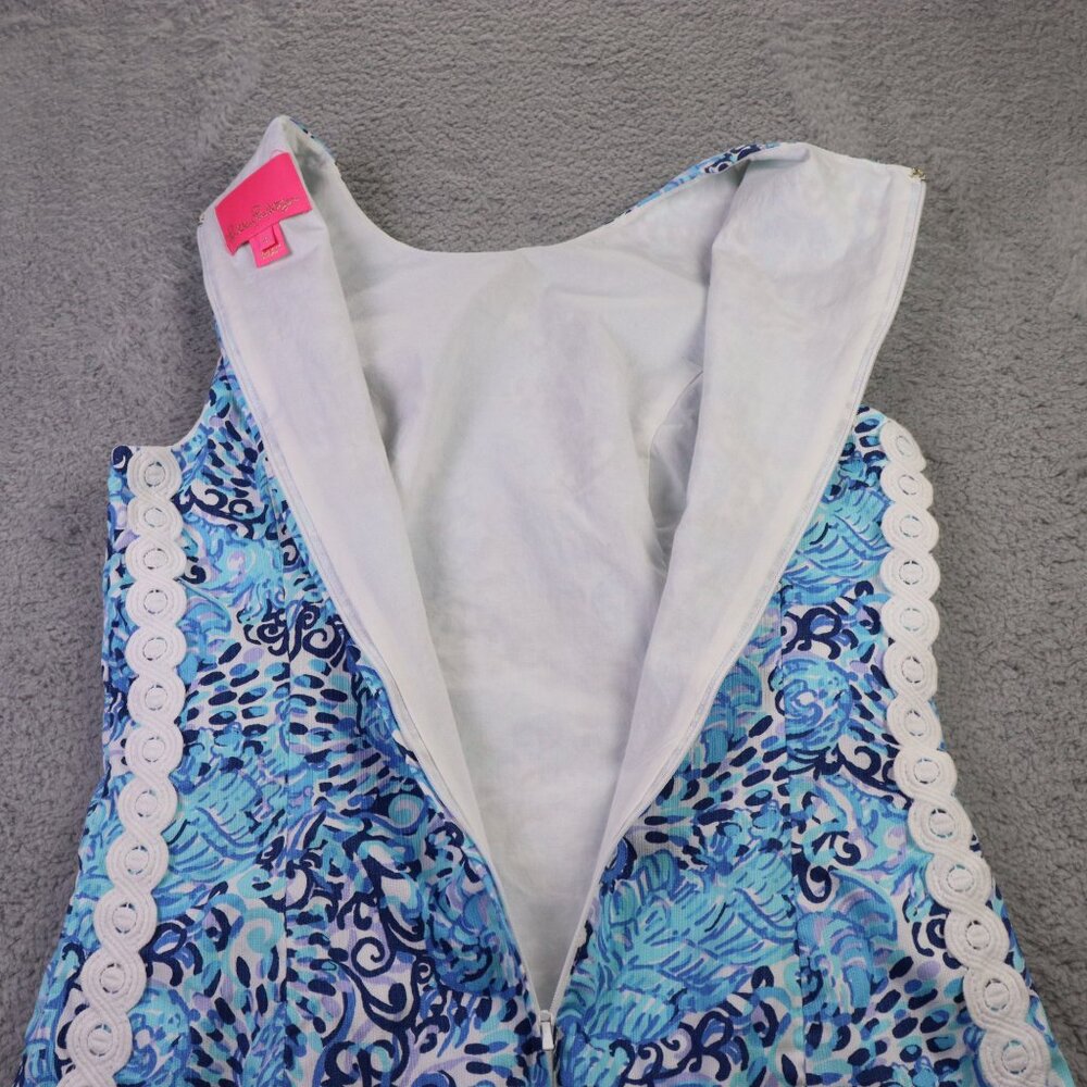 Lilly Pulitzer Mila Shift Dress Womens 4 Blue Light Aqua Spritz Bow Seahorse AOP - Picture 4 of 12